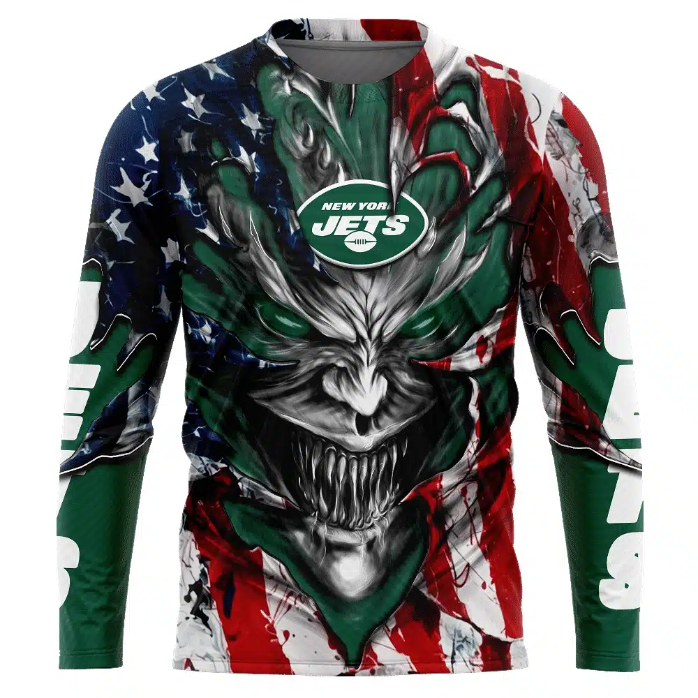 NEW YORK JETS DEMON FACE AMERICAN FLAG-3D UNISEX HOODIE