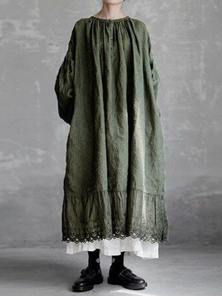 Retro Comfy Round Neck Maxi Dress