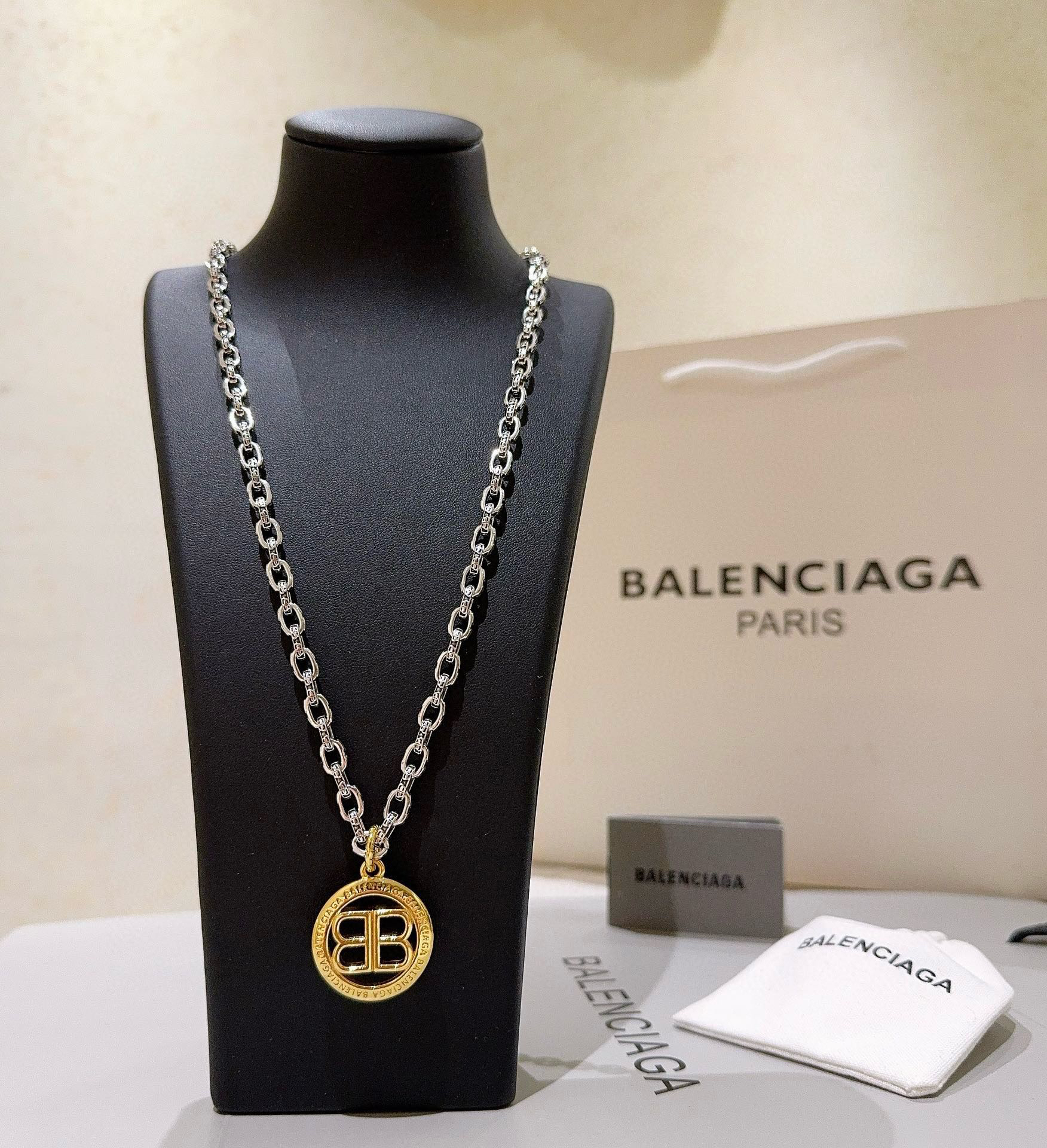 Balenciaga Gold BB Ring Necklace