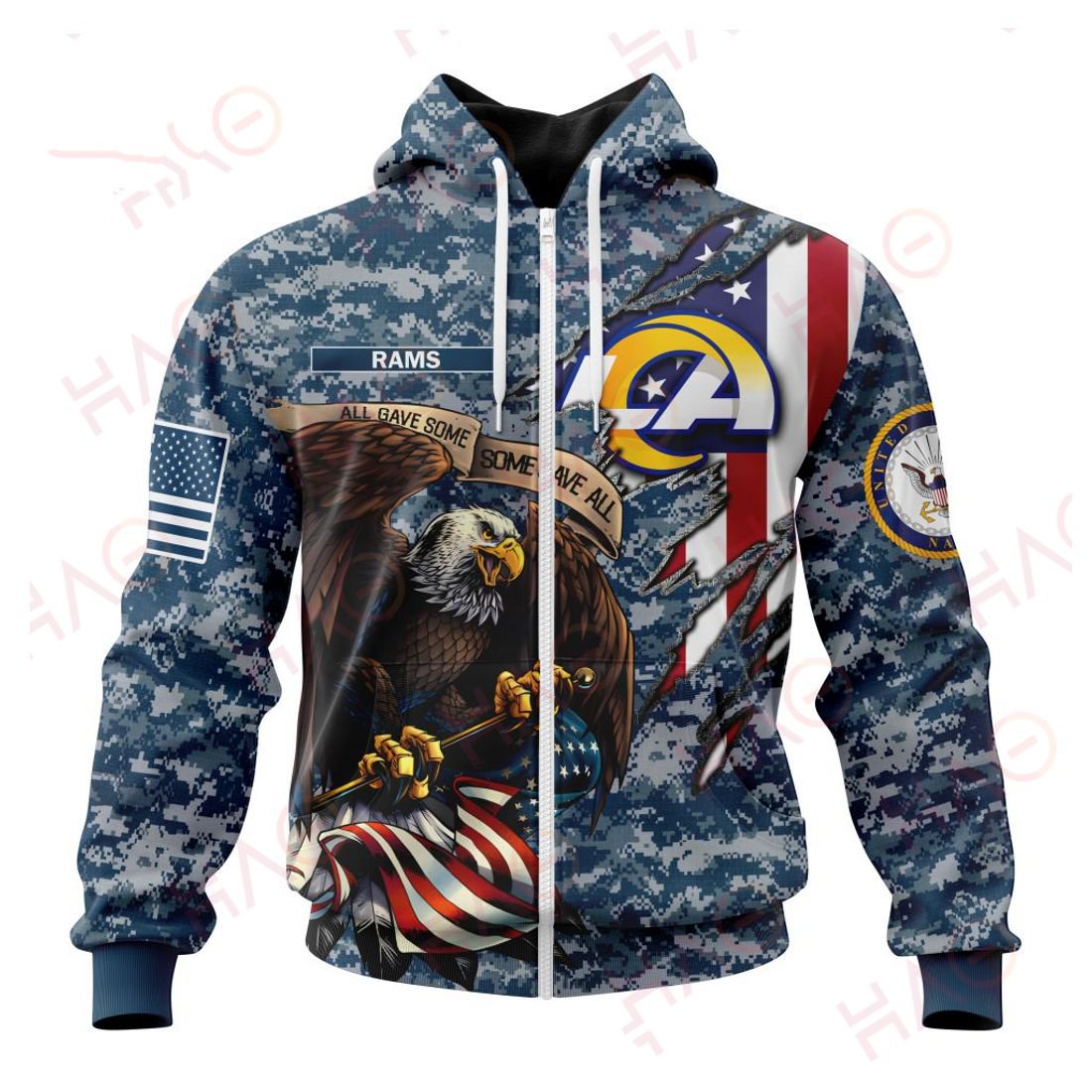 LOS ANGELES RAMS 3D HOODIE US NAVY VETERANS