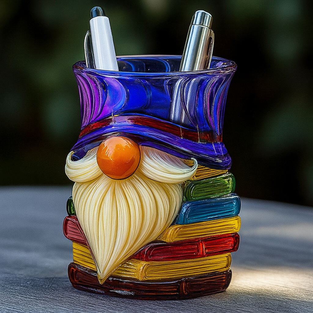 Painted Gnome Book Pen Holder
