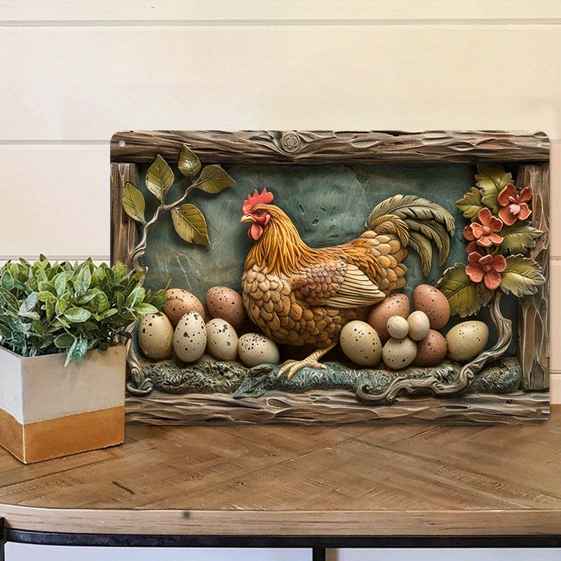 ON SALE🔥Vintage Chicken & Fresh Eggs Metal Sign - Rustic Wall Decor