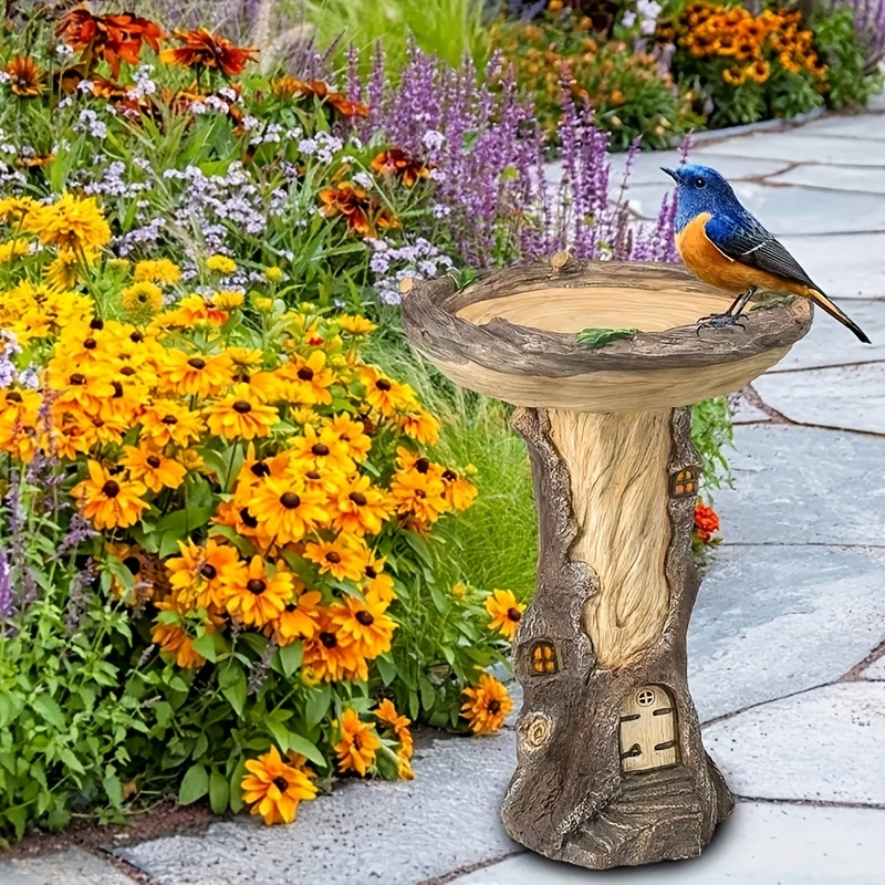 1pc Outdoor Tree House Shape Bird Bath, Basin With Brown Base Wild Bird Feeder, Garden Resin Bird Feeder For Outdoor Decor Garden Lawn Yard Decor