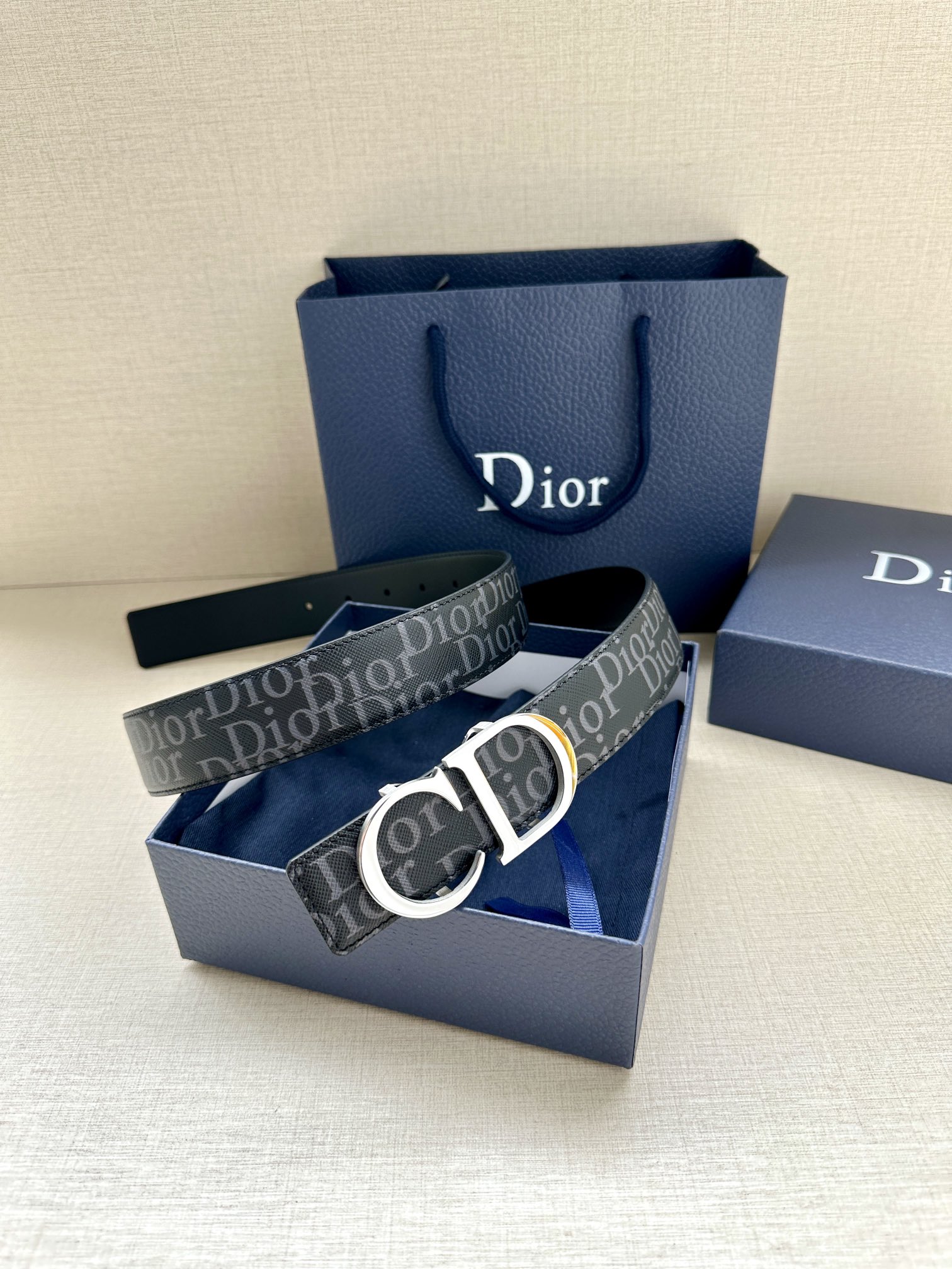 Dior Oblique Galaxy printed leather belt 3.5CM wide