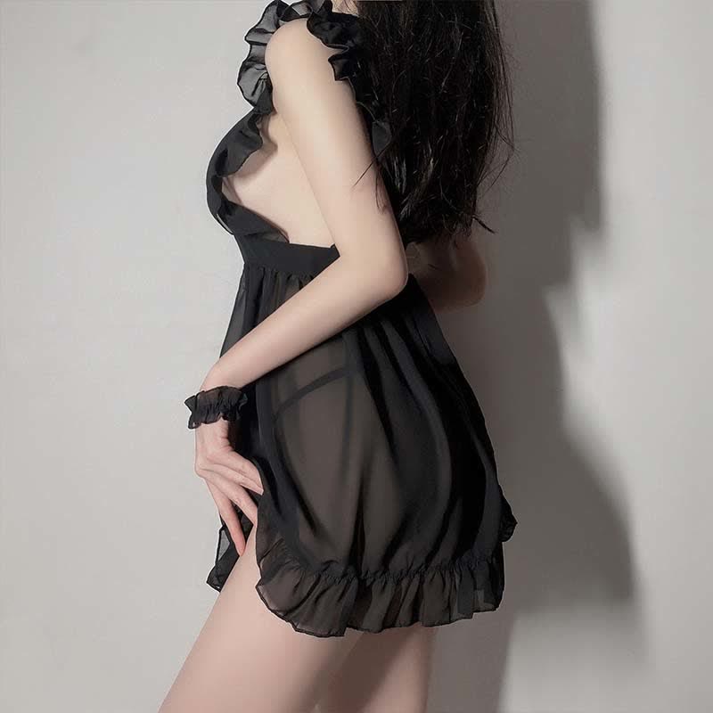 Cosplay Maid Backless See Through Lingerie Dress