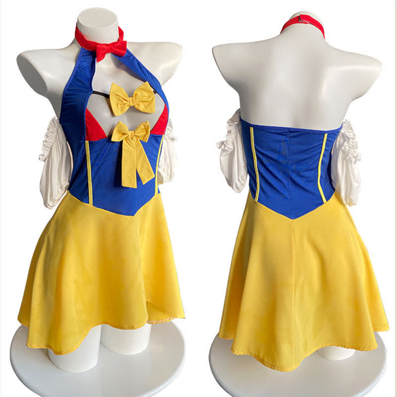 Cosplay Maid See Though Bowknot Lingerie Stockings Set