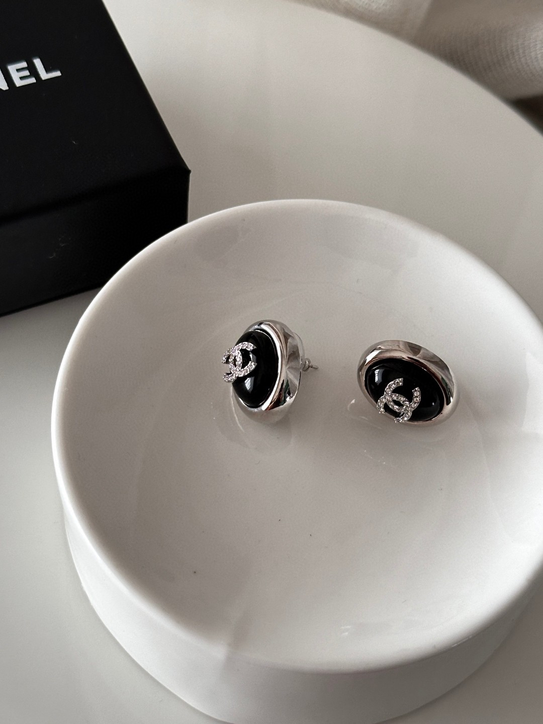 Chanel oval rhinestone earrings