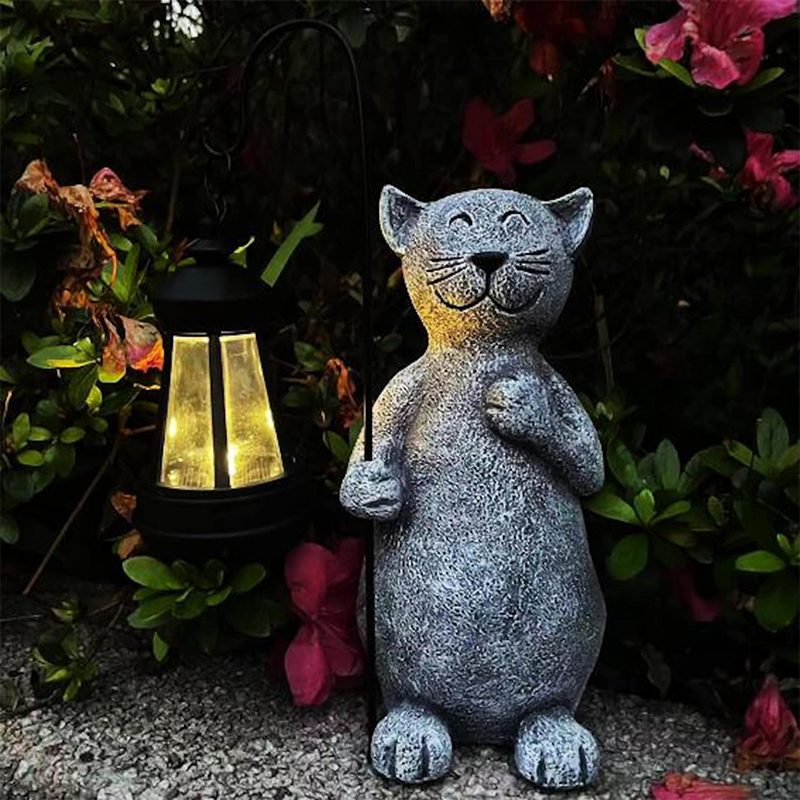 Cat Garden Statue with Lantern