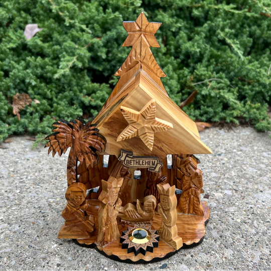 ON SALE🔥Olive Wood Nativity Scene with Music Box (8x6 inches)