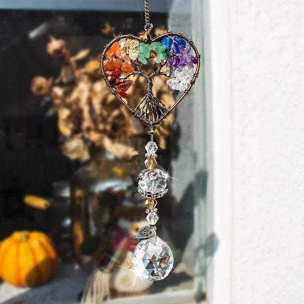 Natural crystal wind chime tree of life light catcher - Christmas decoration