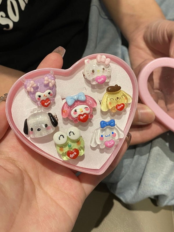 Sanrio Resin Rings Acrylic Cute Rings Set｜7 Count (Pack of 1)