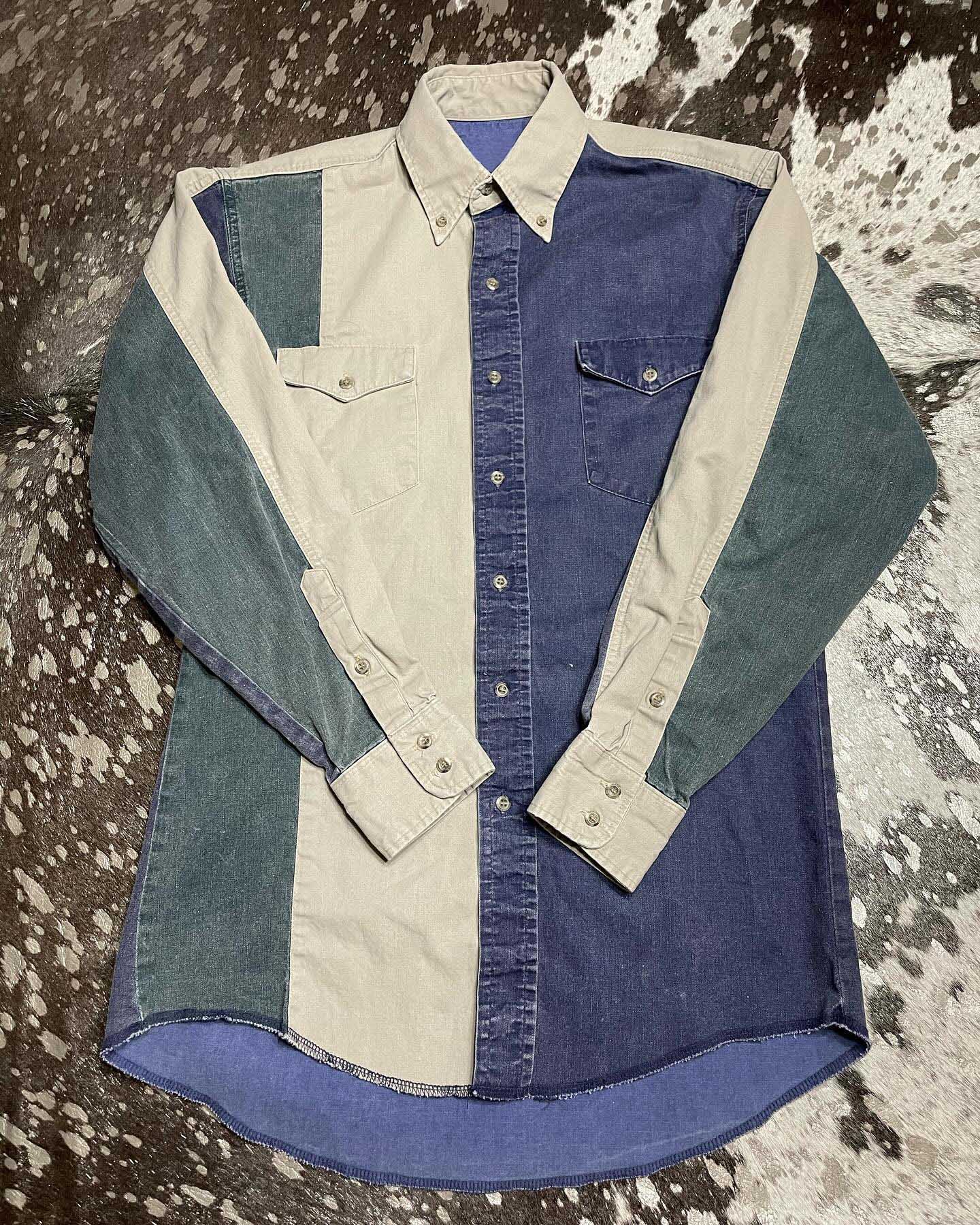 Men's Casual Vintage Blue Striped Long Sleeve Shirt