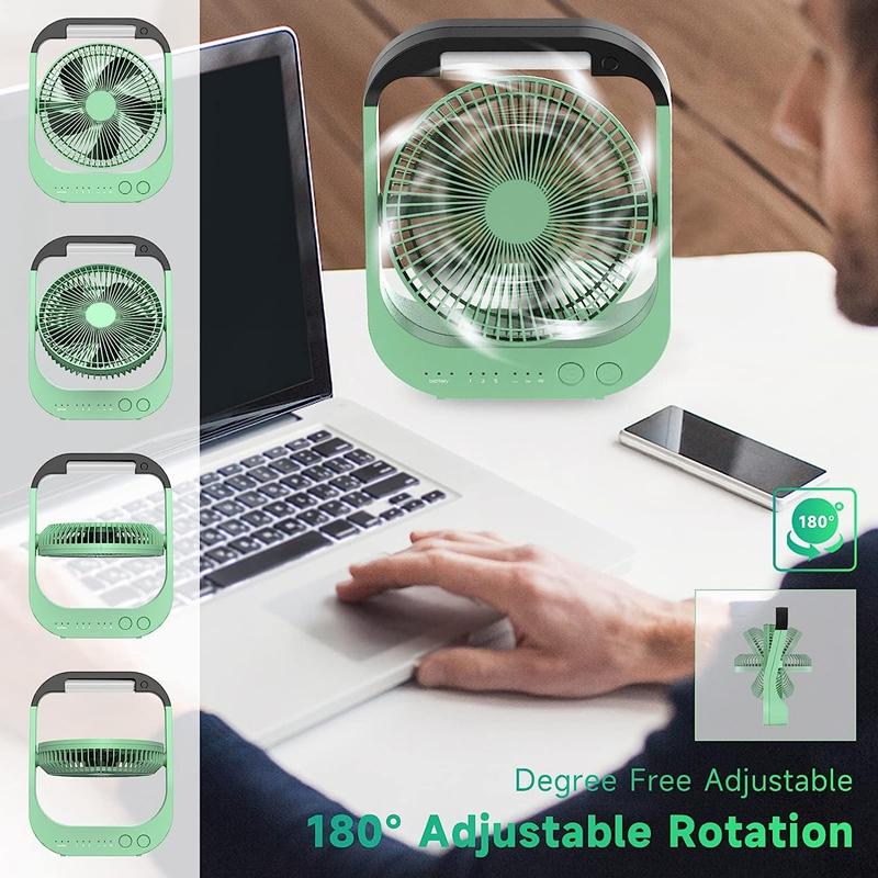 1pc USB Desk Fan, 10000mAh Rechargeable Battery Operated Fan, 4 Speeds Table Fan, 180°Rotation, LED Light, Timer, Portable Fan For Camping,Traveling