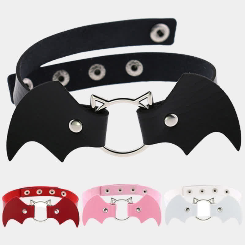 Bat Wings Vampire Kitty Leather Collar