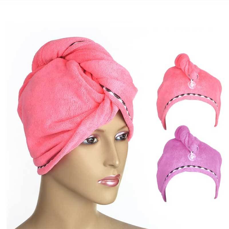 Rapid Drying Hair Towel Microfiber Anti-Frizz Turban with Button 28 x 65cm
