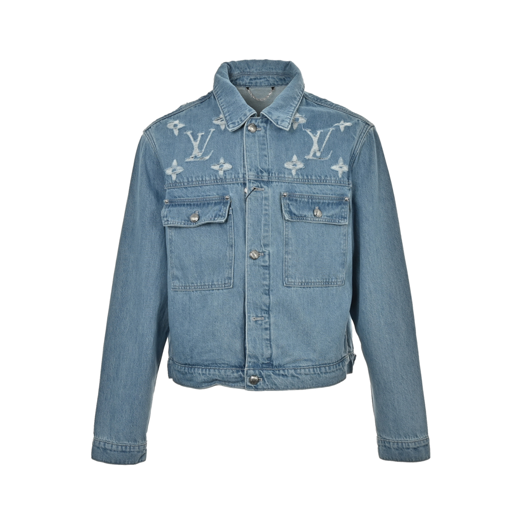 Louis Vuitton 24Fw washed monogram ripped denim jacket