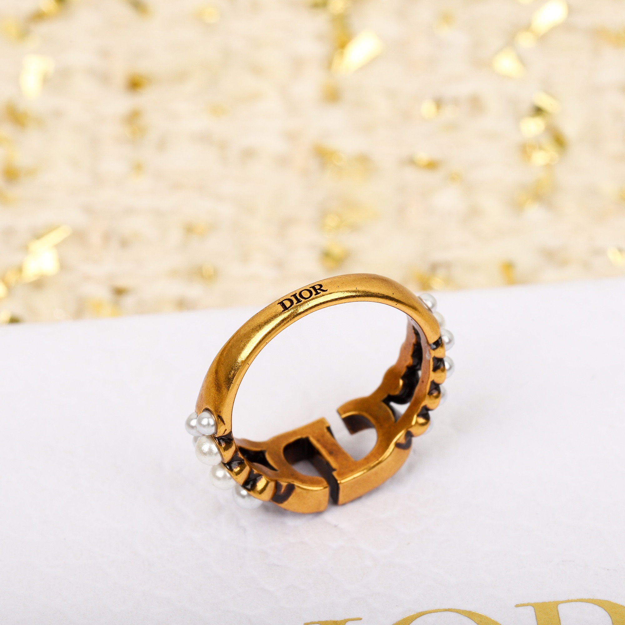 Dior full diamond pearl ring