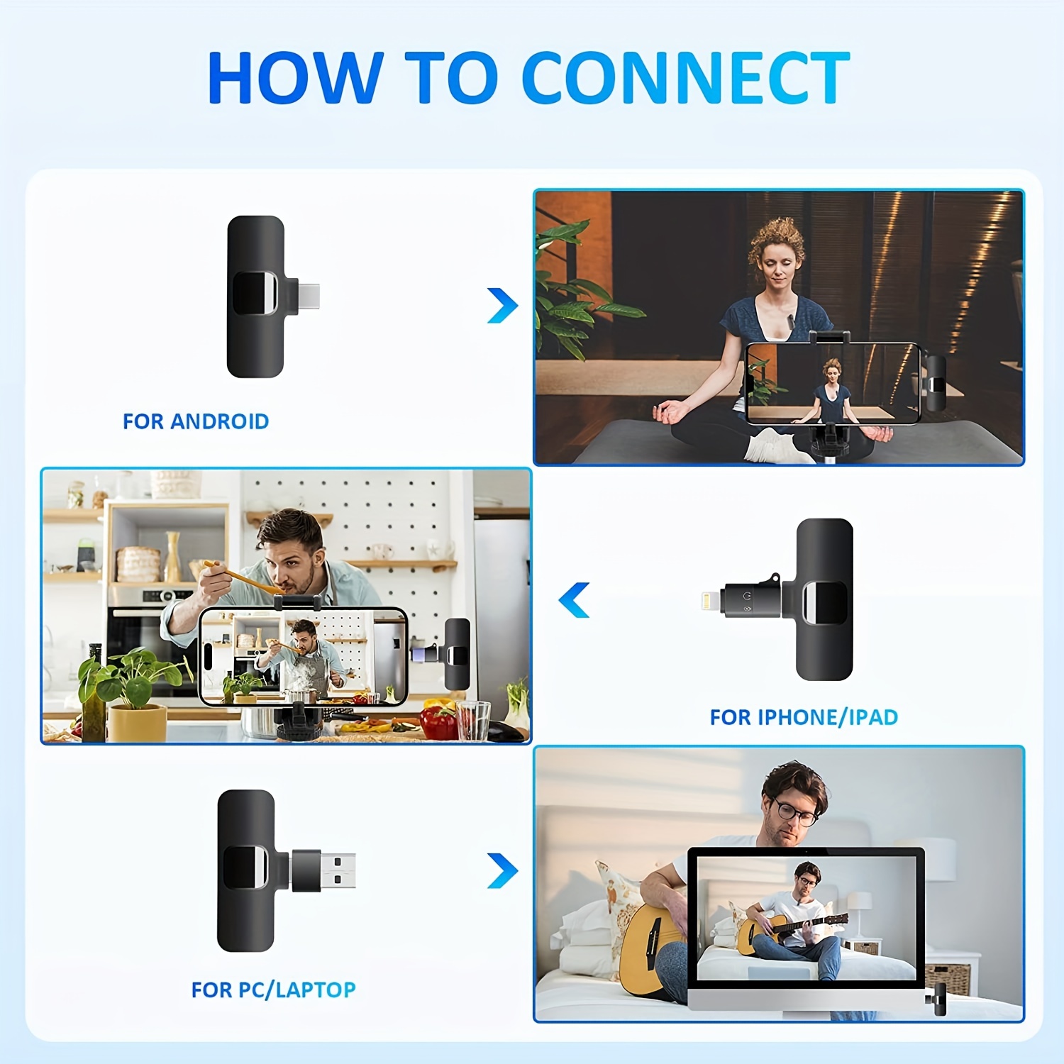 2-in-1 & 1-in-1 Professional Wireless Lavalier Microphone Plug & Play For Iphone Ipad Android USB-C Phone Laptop For USB PC Audio Video Recording Microphone For  Interviews / Vlog Live Podcast / Suitable For Holiday Gifts For Men/women/friends