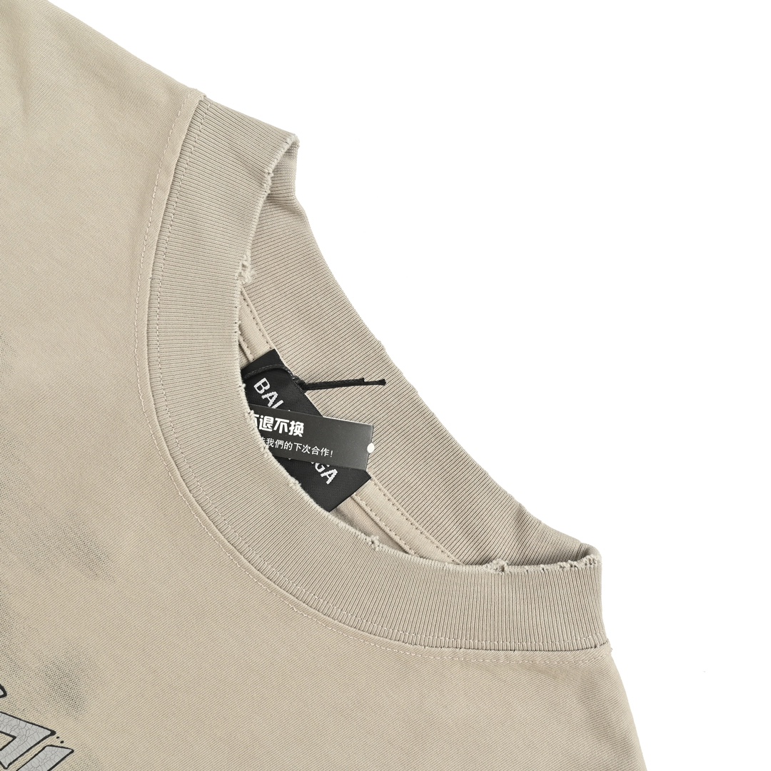 Balenciaga Chest Letter Print Washed Distressed Short Sleeves