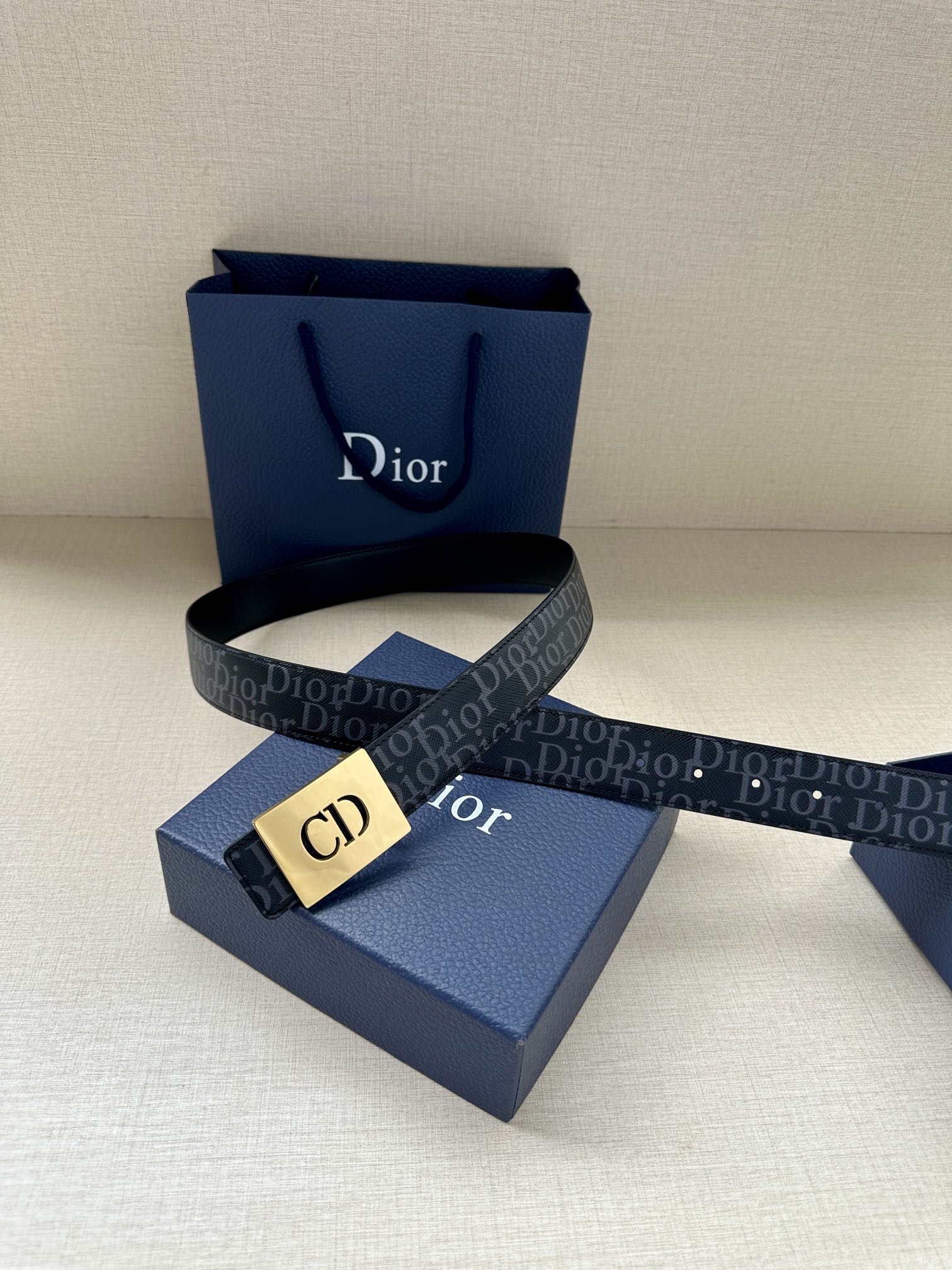 Dior CD Icon print leather belt 3.5CM wide