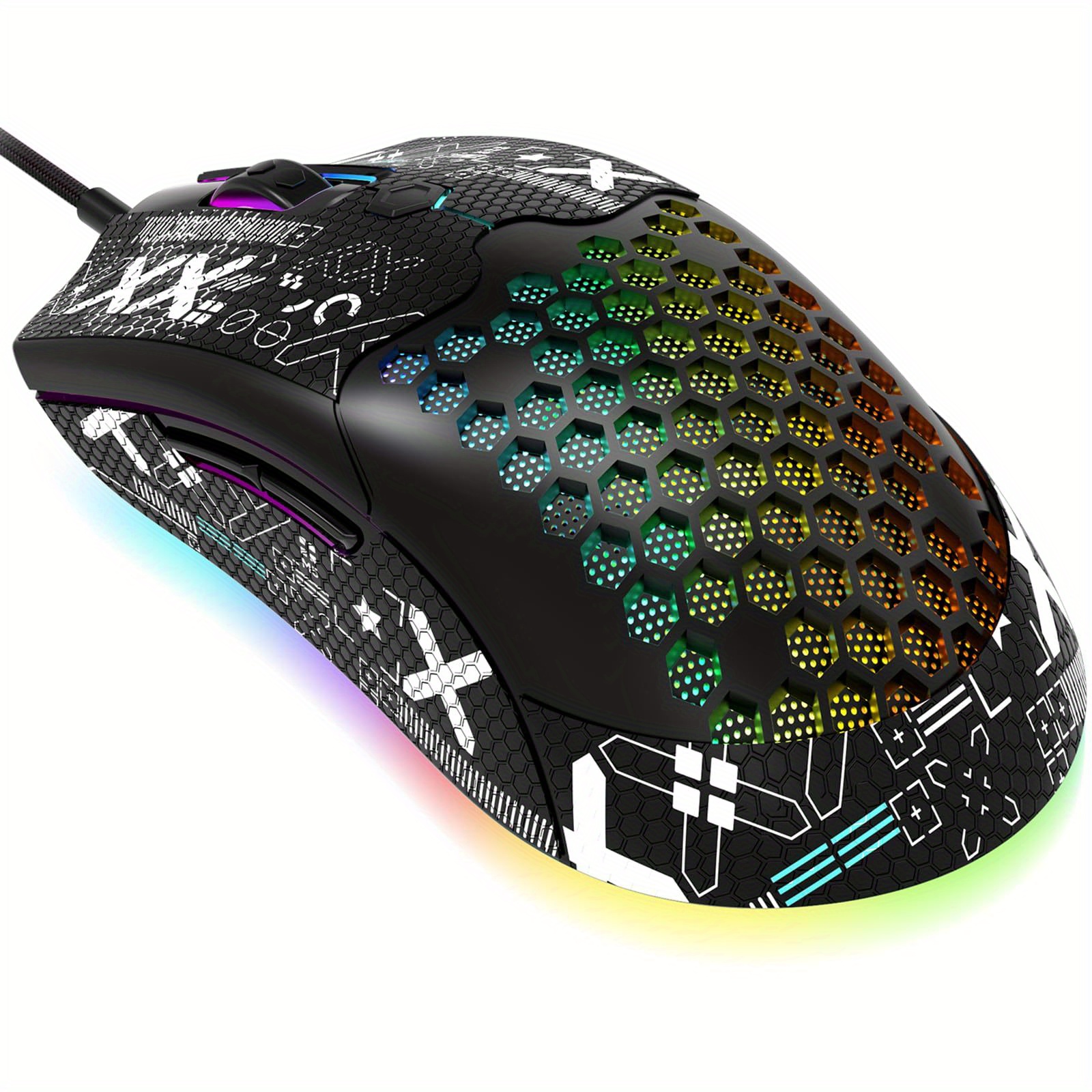 M5 Ultralight Wired Gaming Mouse, Lightweight Honeycomb Shell, Pixart PAW3325, 6 Adjustable DPI 12000, 26 RGB Breathing Backlit Mice, 65g, USB Optical Model O Mice For Win11/Xbox/PS/Mac