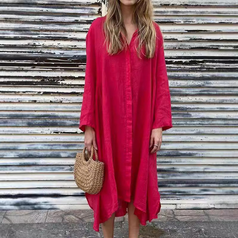 Women's Fashion Loose Cotton and Linen Dress