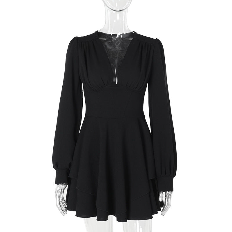 Elegant Slim V-Neck Pleated Dress for Women