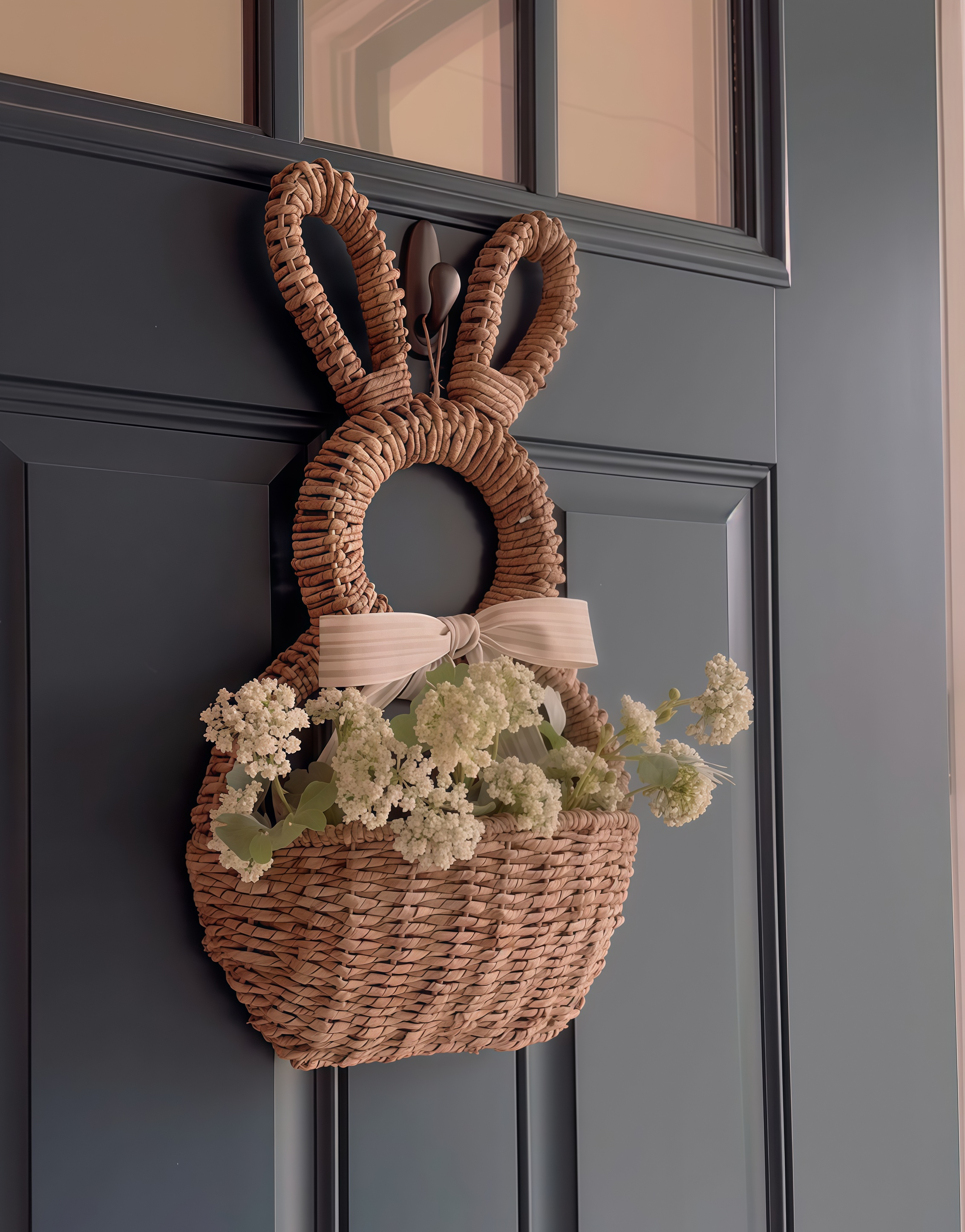 💖Last Day 49% OFF💖Natural Woven Wicker Bunny Basket Hanging Wall Pocket Spring Decor