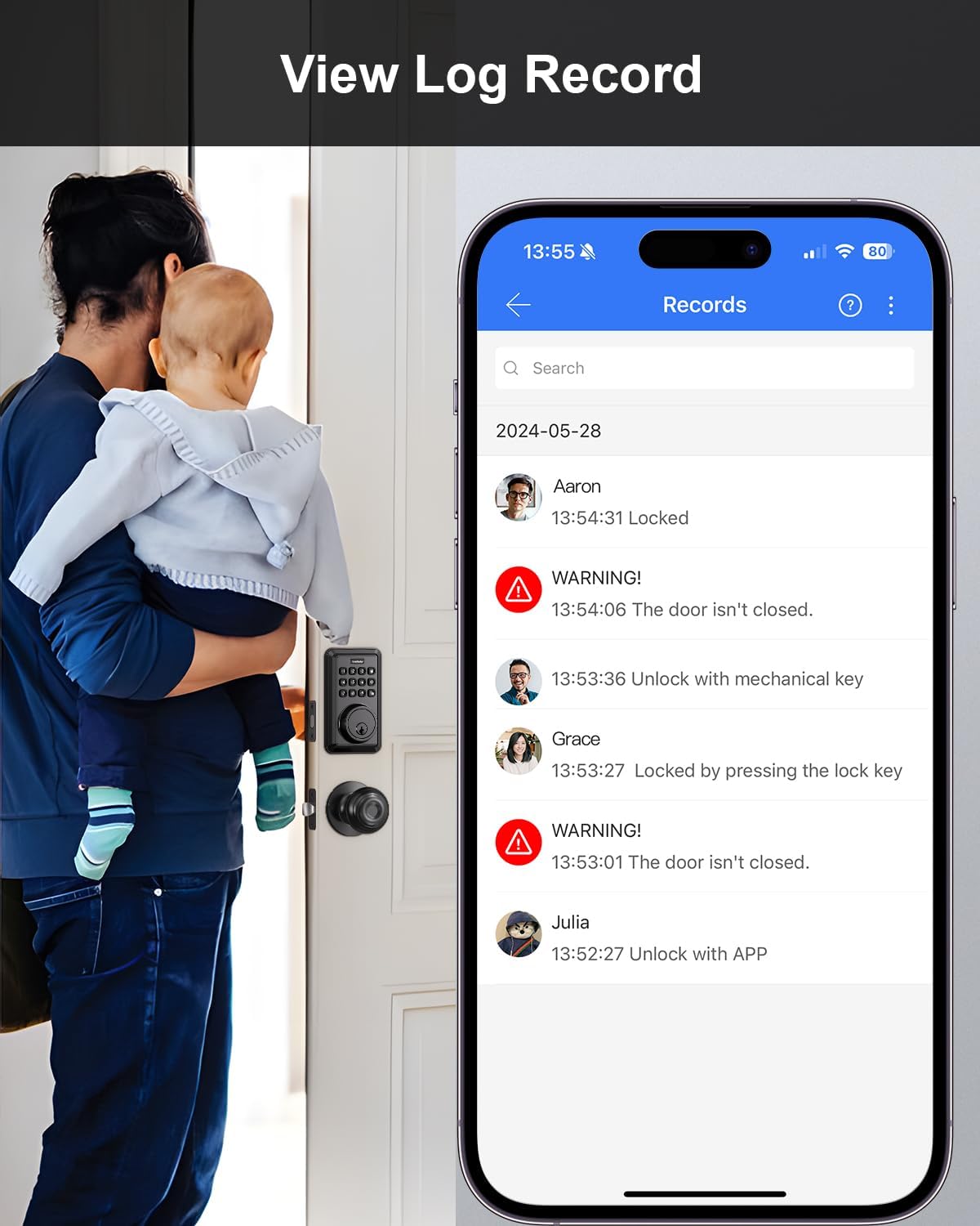 Wi-Fi Smart Door Lock, Built-in WiFi Keyless Entry Door Lock Deadbolt with APP Remote Control, No Hub Required Deadbolt Lock, Easy Installation for Front Door-Satin Nickel