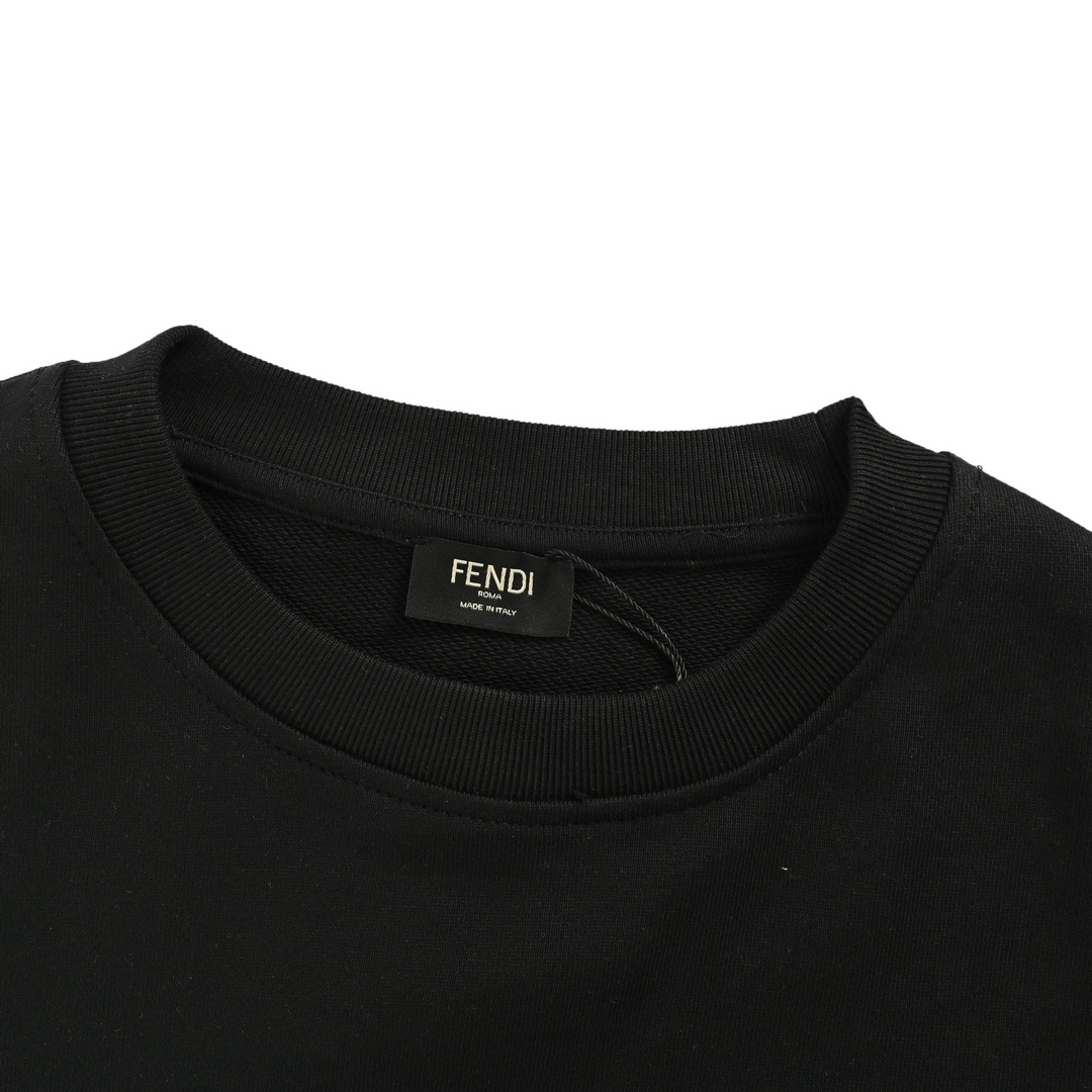 Fendi 24Fw FF leather trim zip pocket crew neck sweatshirt