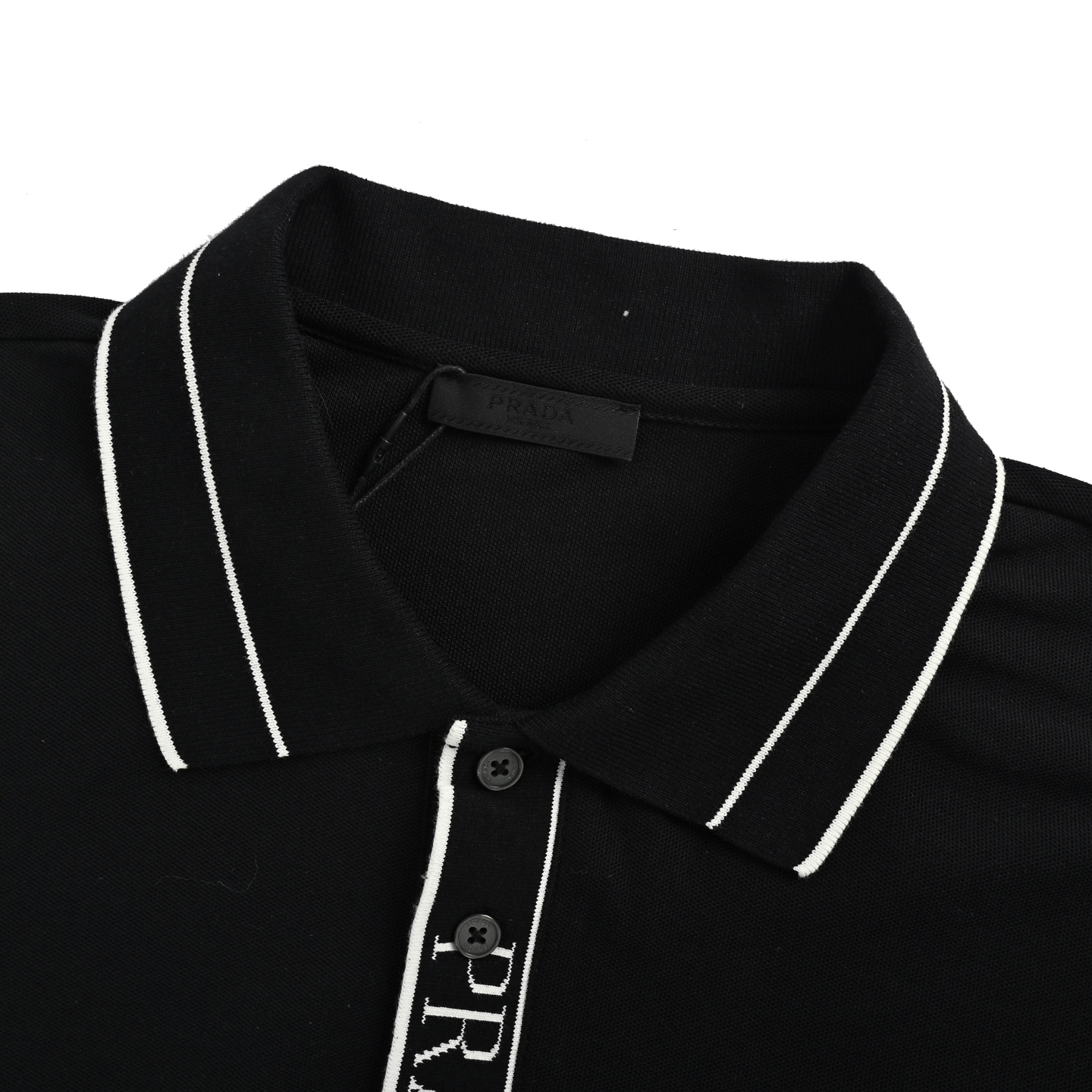 Prada 25ss placket threaded letter triangle logo embroidery Polo short sleeve