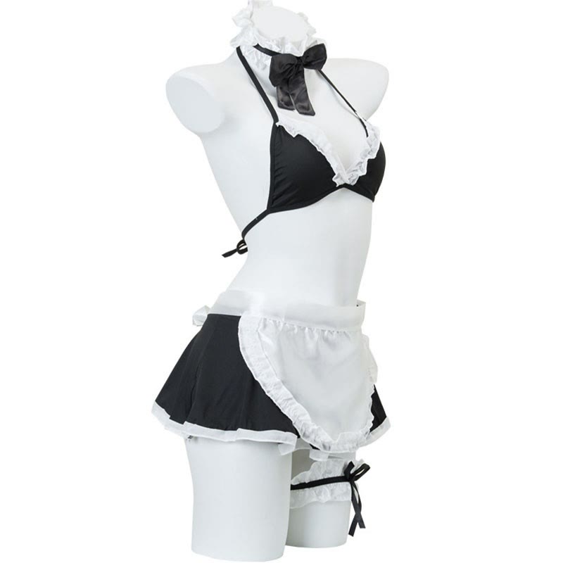 Maid Flounce Backless Bow Lingerie Set