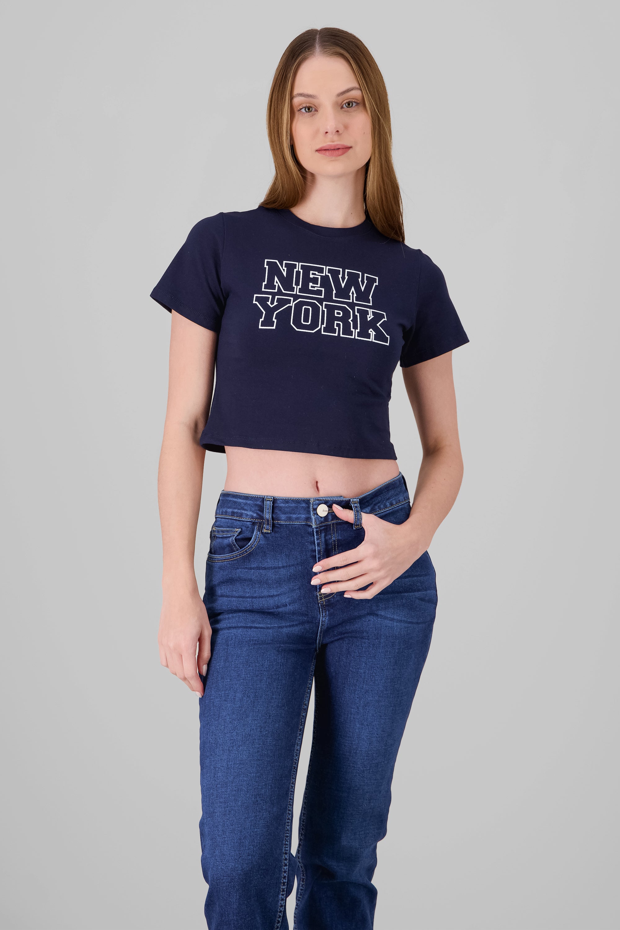 Cropped NY Print T Shirt