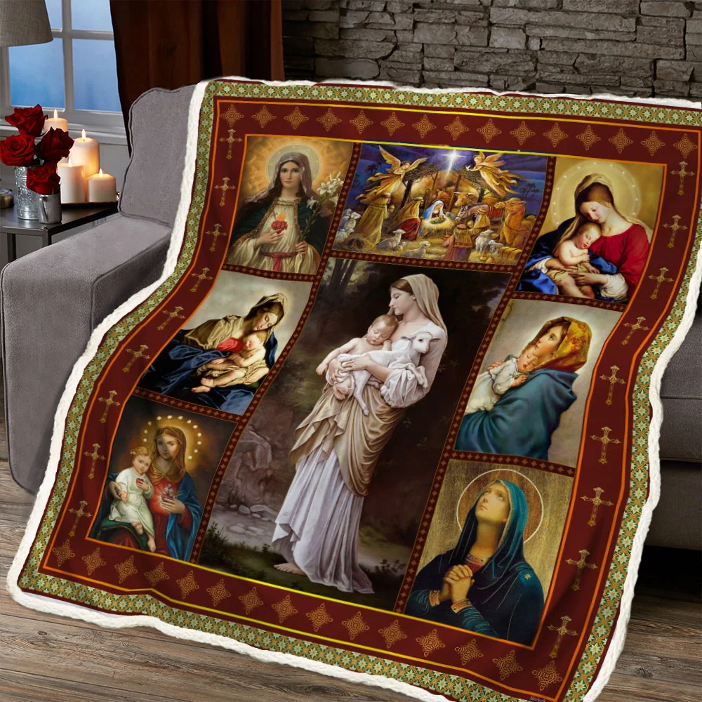 Mother Mary Our Lady of the Rosary Sofa Throw Blanket