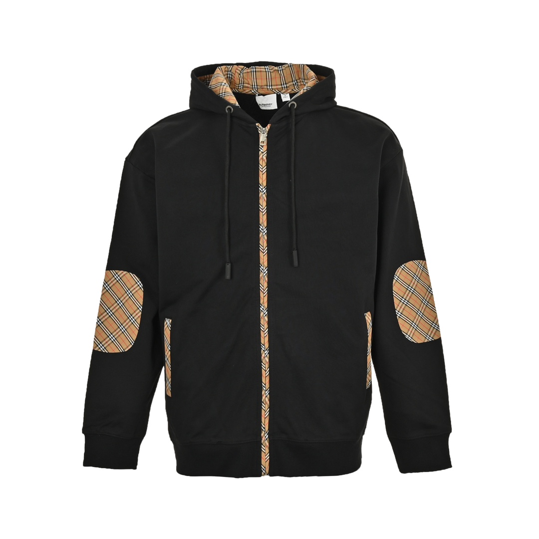 Burberry 24Fw zip-up hooded jacket with checkered arm patches