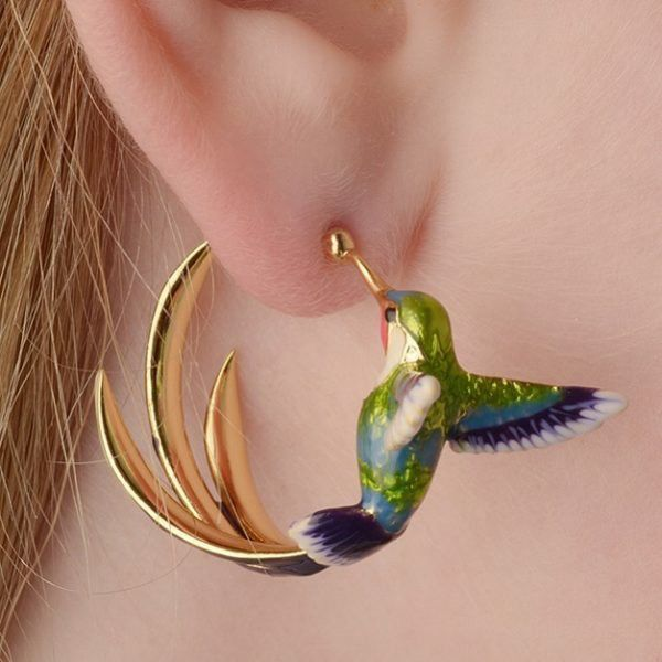 1 Pair Creative Cute Flying Hummingbird Stud Earrings