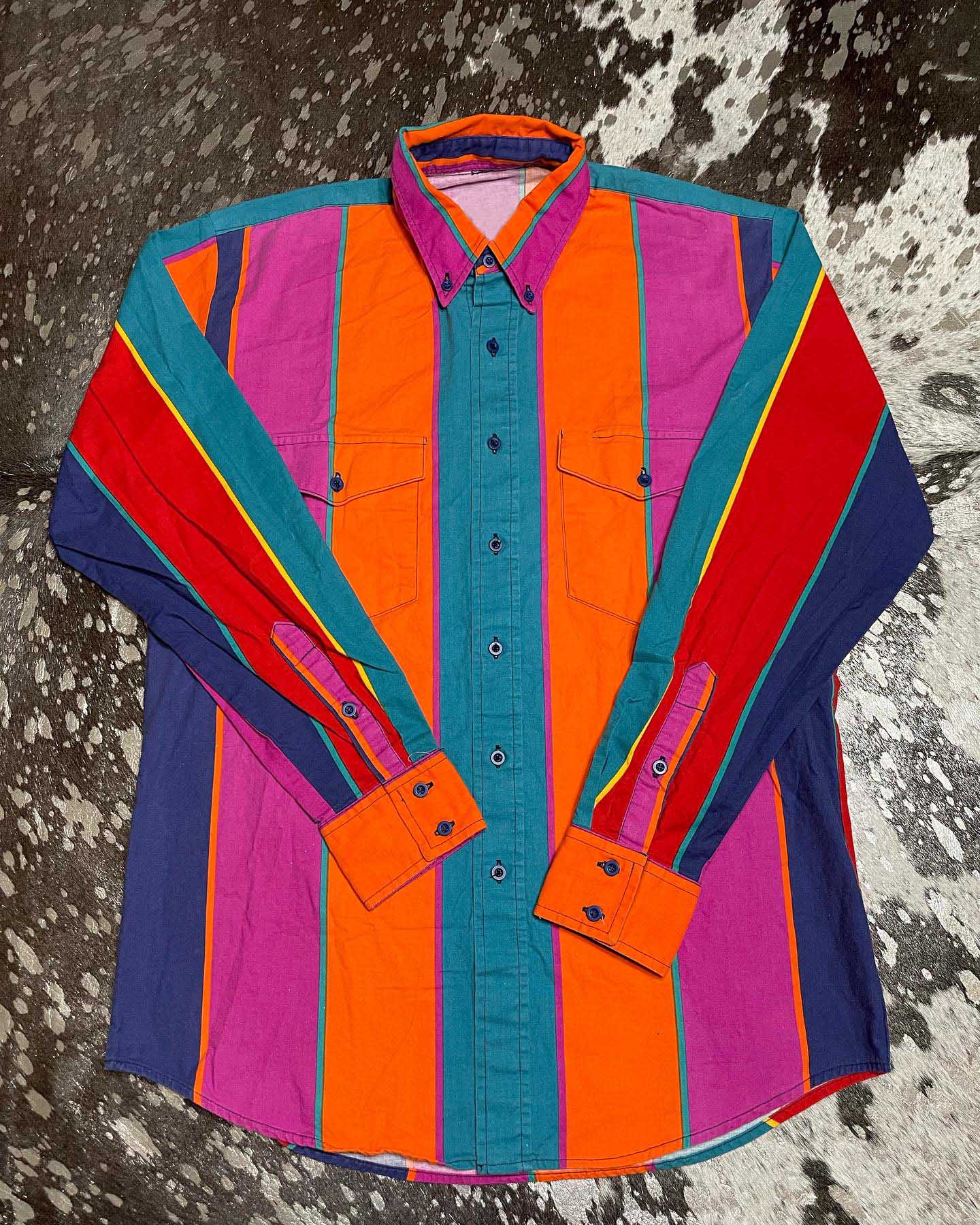 Men's Casual Vintage Orange Striped Long Sleeve Shirt