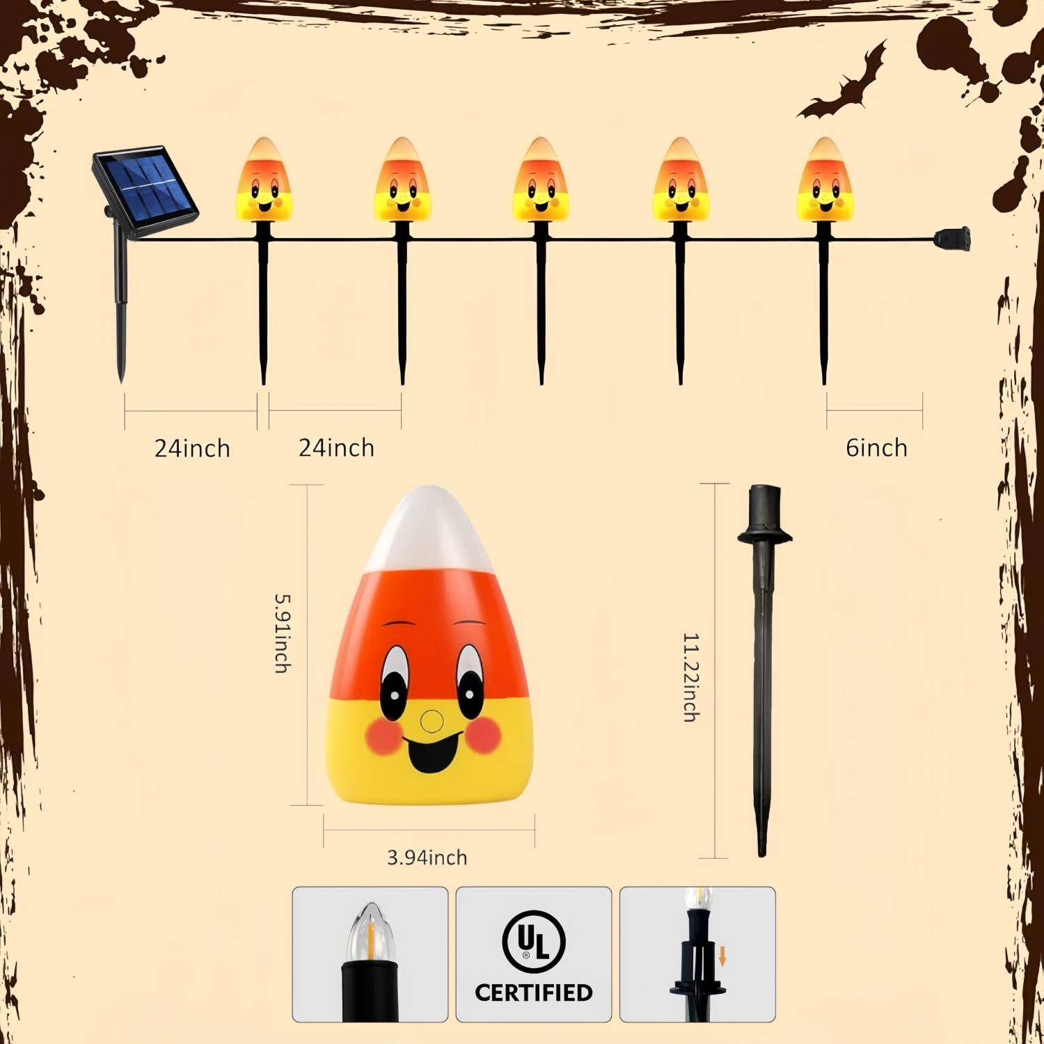 🏆Flash Sale⚡5 Pack Solar Candy Corn Yard Stakes