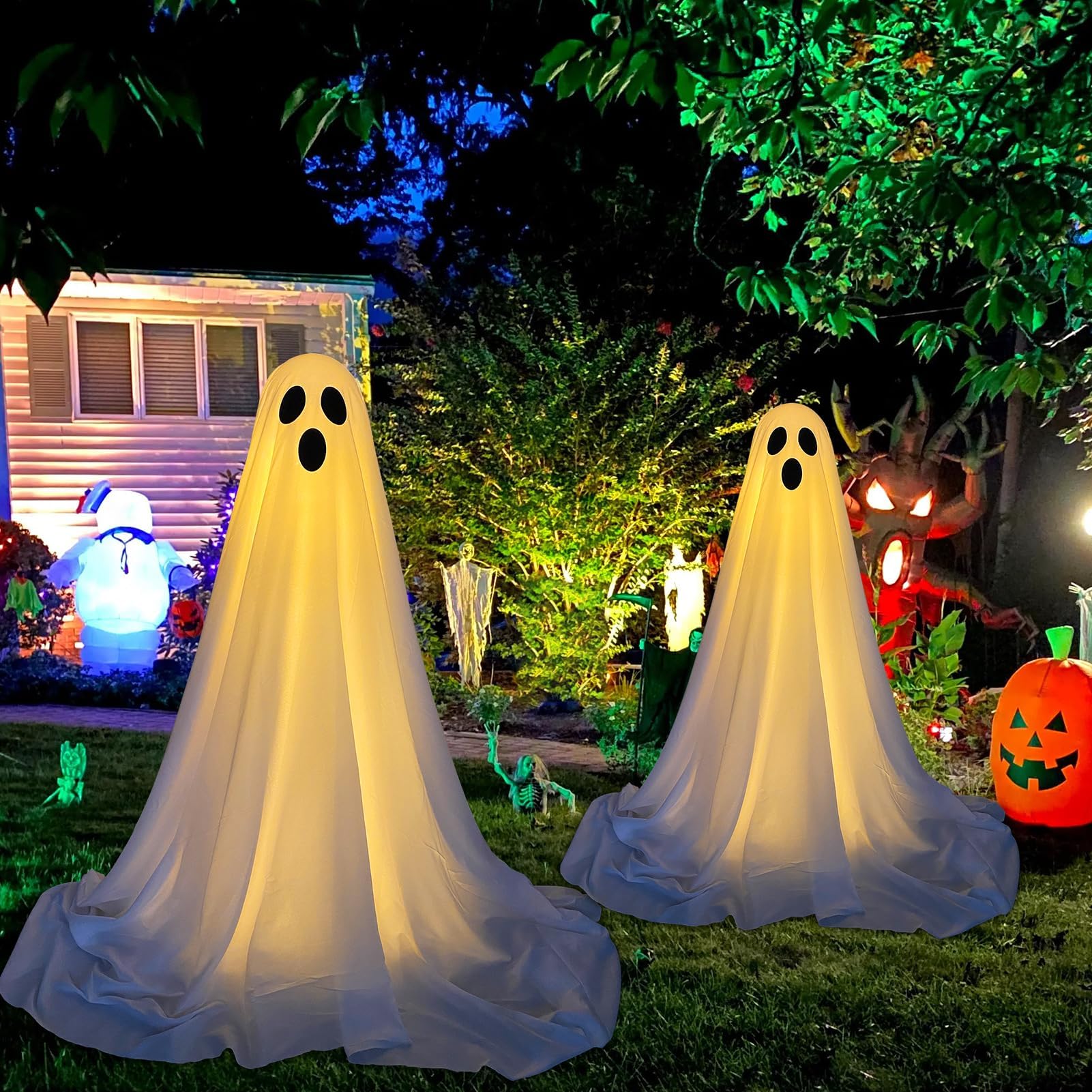 Halloween Decorations-Large Spooky Ghost Halloween Decor with String Lights