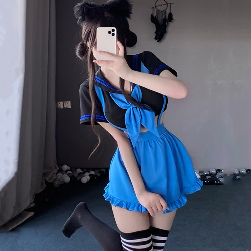 Cosplay Sailor Collar Lingerie Stockings Set