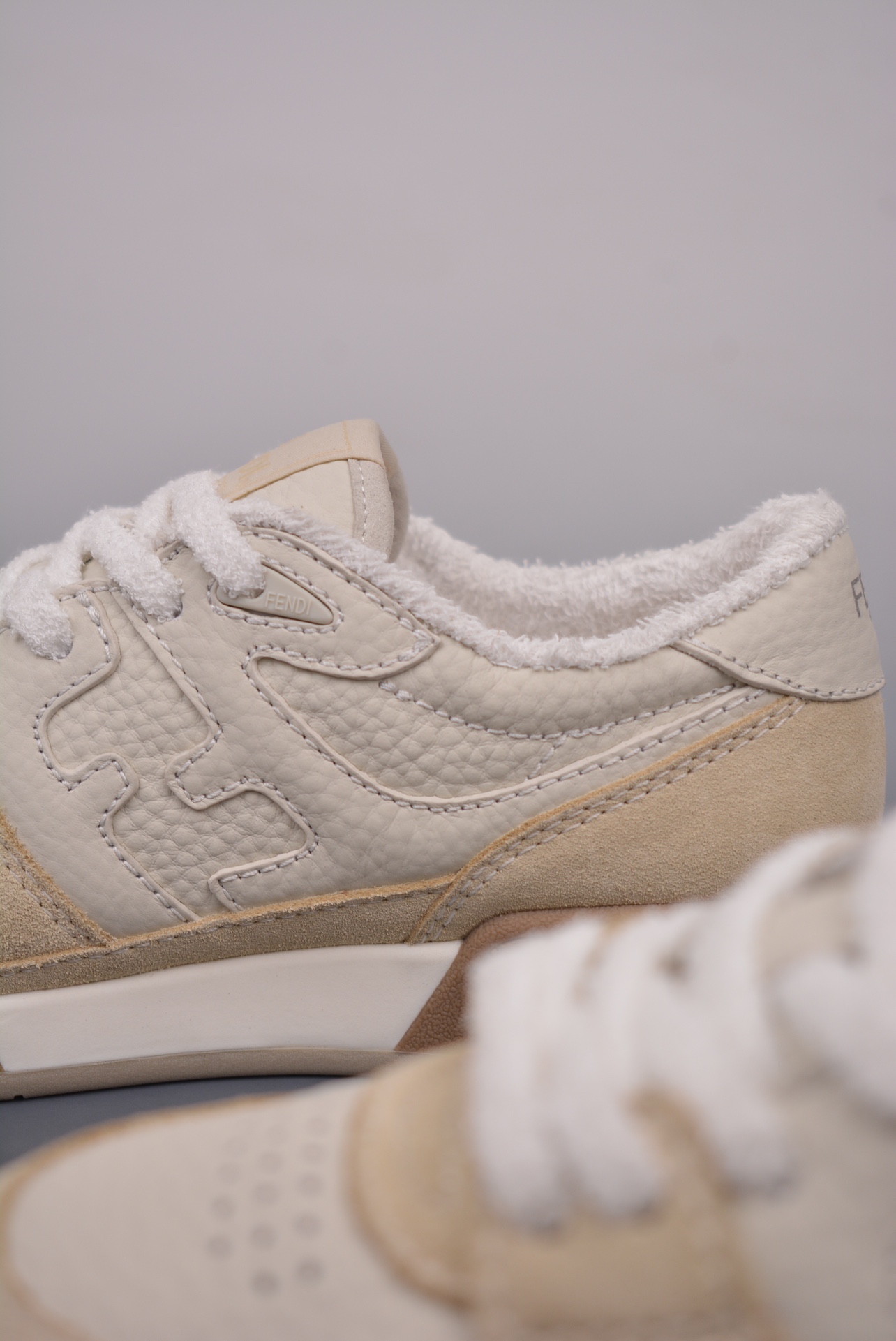 Fendi Match Sneaker Low Velcro Leather Beige 7E1493AHH2F1FHS