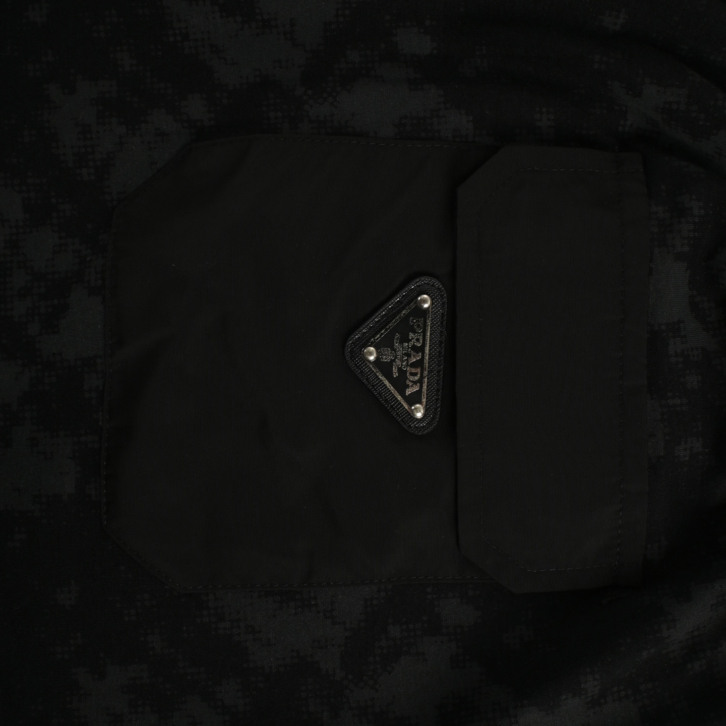 Prada black camouflage triangle logo shorts