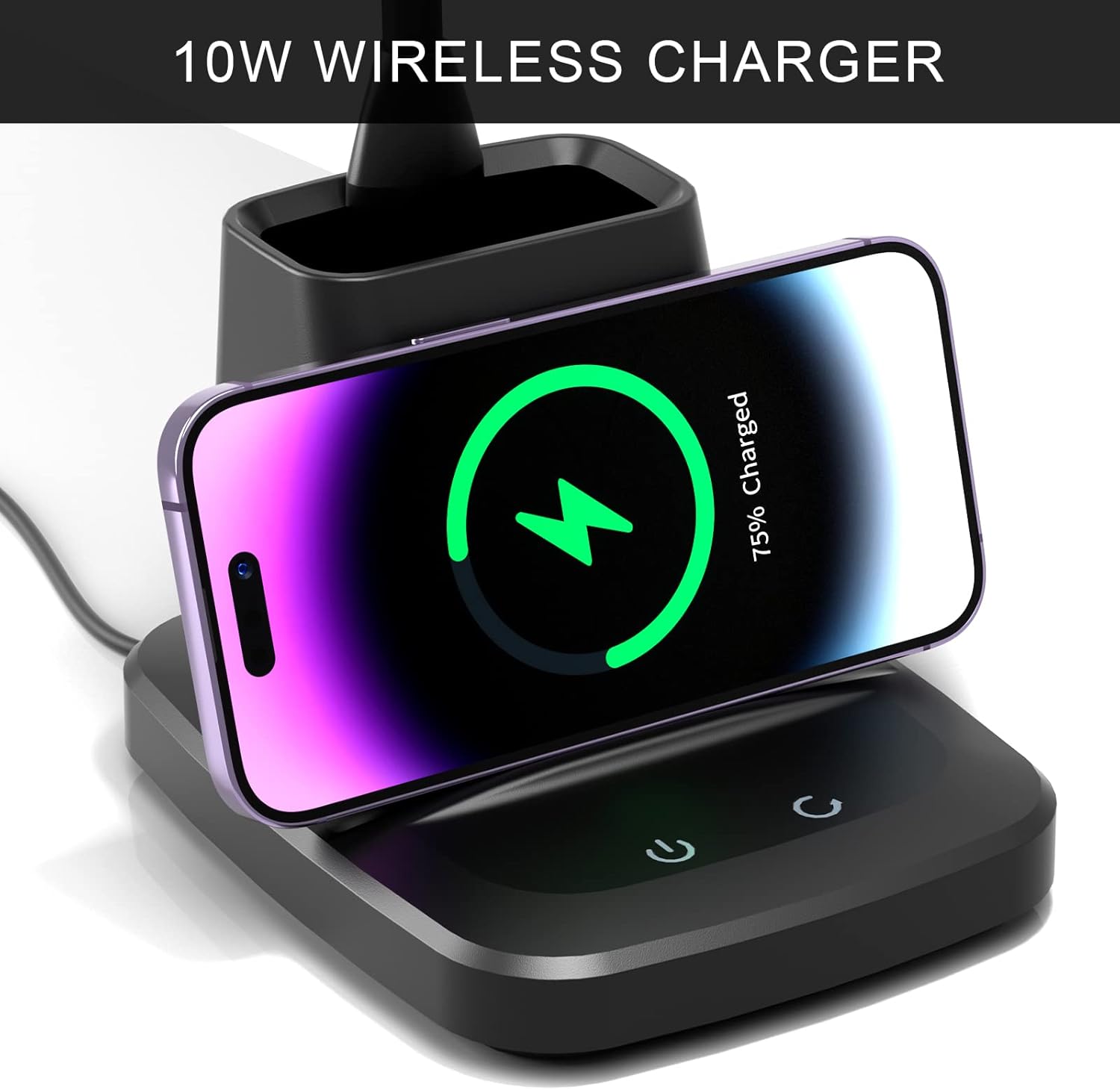 Desk Lamp with Wireless Charger, LED Desk Lamps for Home Office, 800 Lumens, Small Desk Lamp with Pen Holder, Flexible Arm, 3 Modes, Dimming, Touch Lamp for College Dorm Room