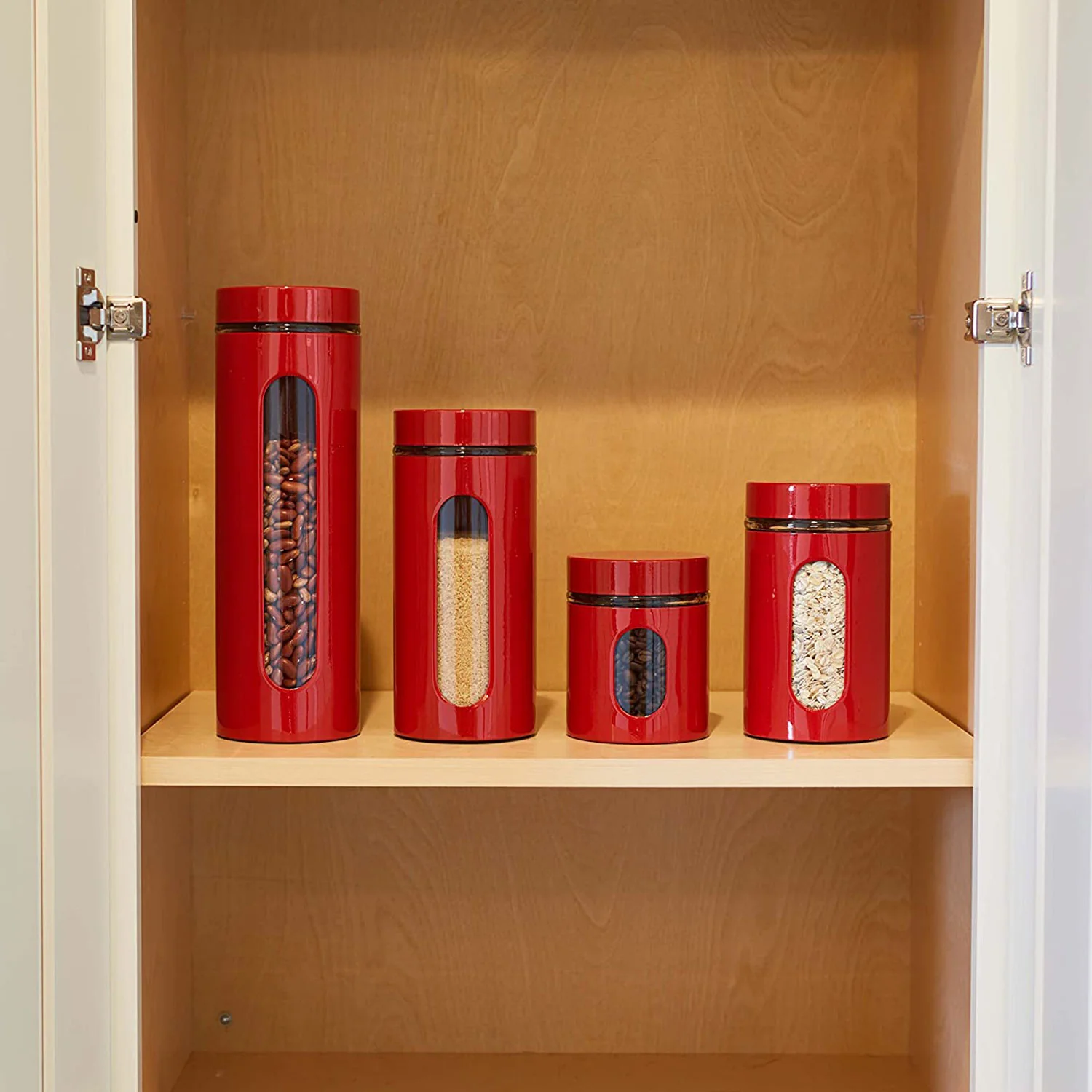Anchor Hocking Palladian Window Cylinder Jars, Mixed Sizes, Cherry, Set of 4