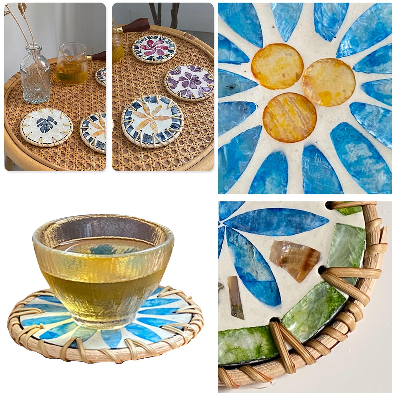 👍Last Day Promotion 60% OFF💥Handmade rattan and bamboo coasters, Shell heat-insulated round coasters, Household desktop tea coasters, Anti-scalding bowl coasters - BUY 5 FREE SHIPPING