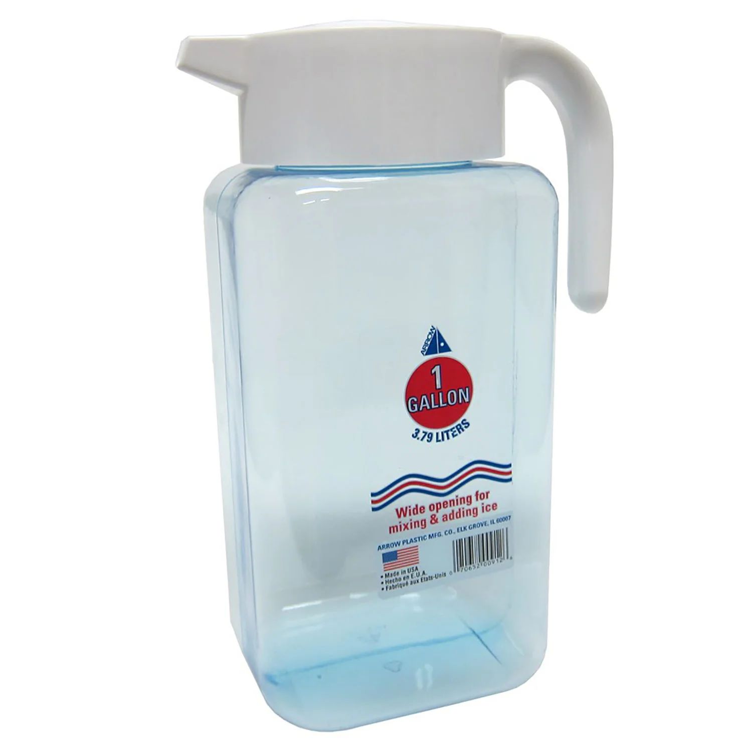 Arrow Plastic Wide Opening Pitcher With 3 Position Cap, 1 Gallon