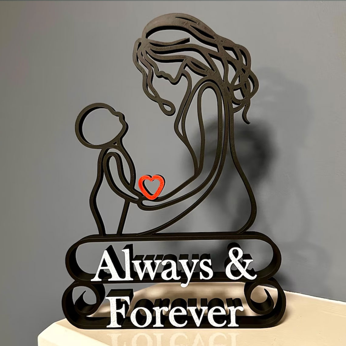 Minimalist Mother & Child Line Art Sculpture /  Custom Text