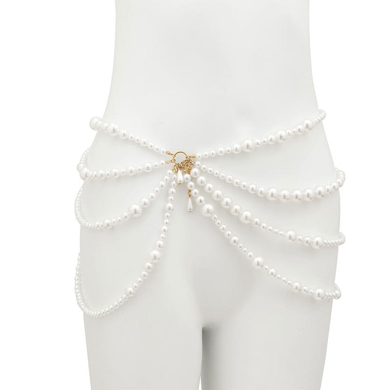 Hollow out See-through Pearl String Slit Lingerie Dress