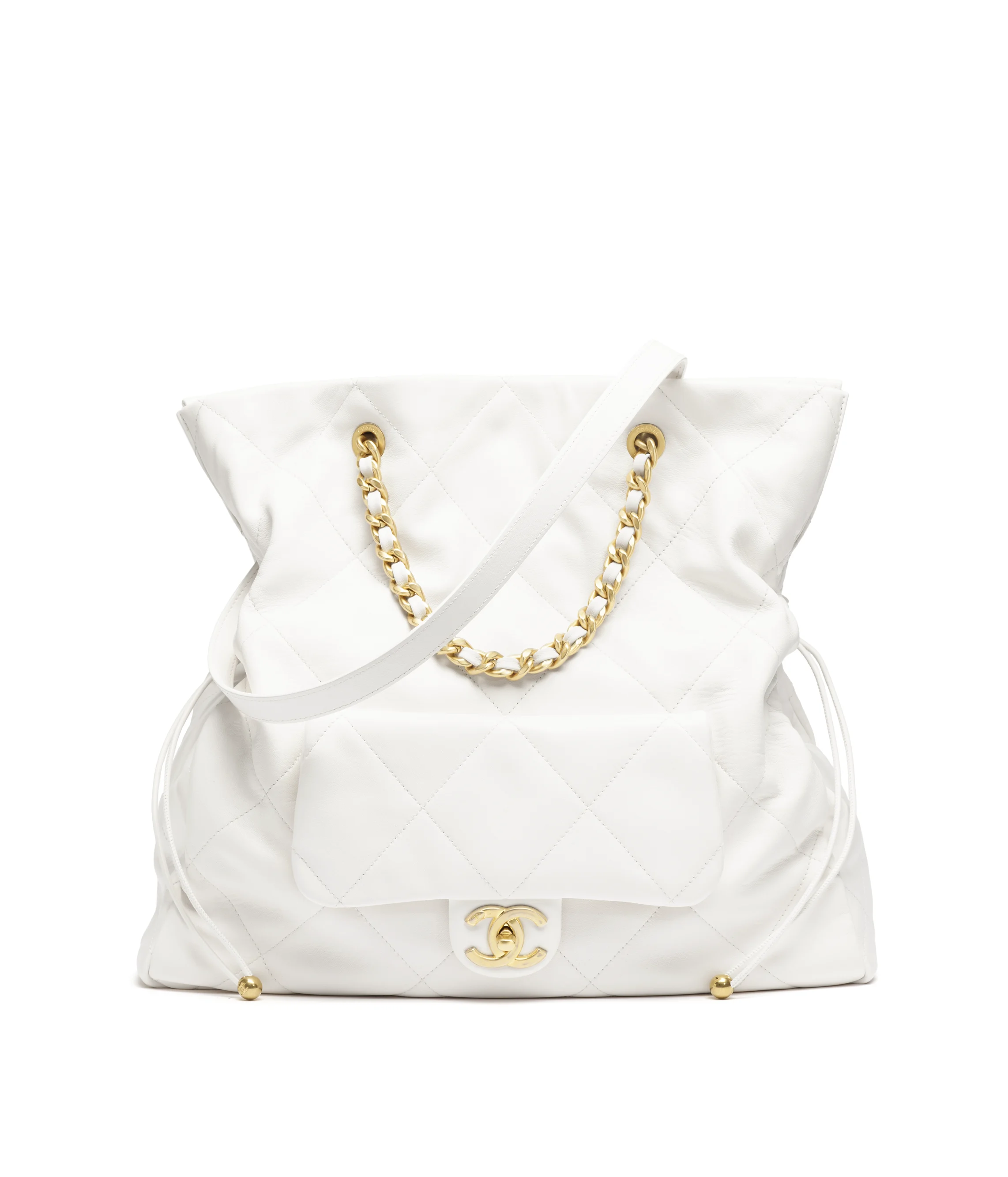 Chanel Shopping Bag Shiny Lambskin & Gold-Tone Metal White AS5315-B19030-10601