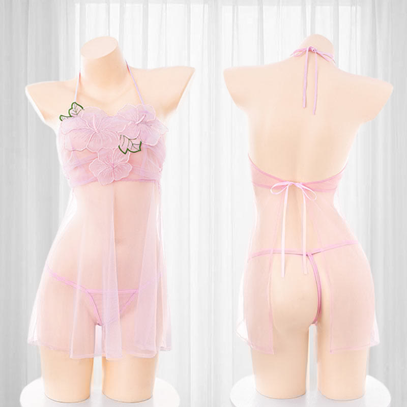 See-through Flower Slip Lingerie Dress